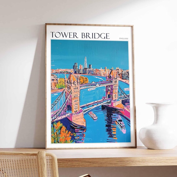 Tower Bridge Poster Tower Bridge Travel Print British Decor United Kingdom Travel Poster England Gift England Travel Poster