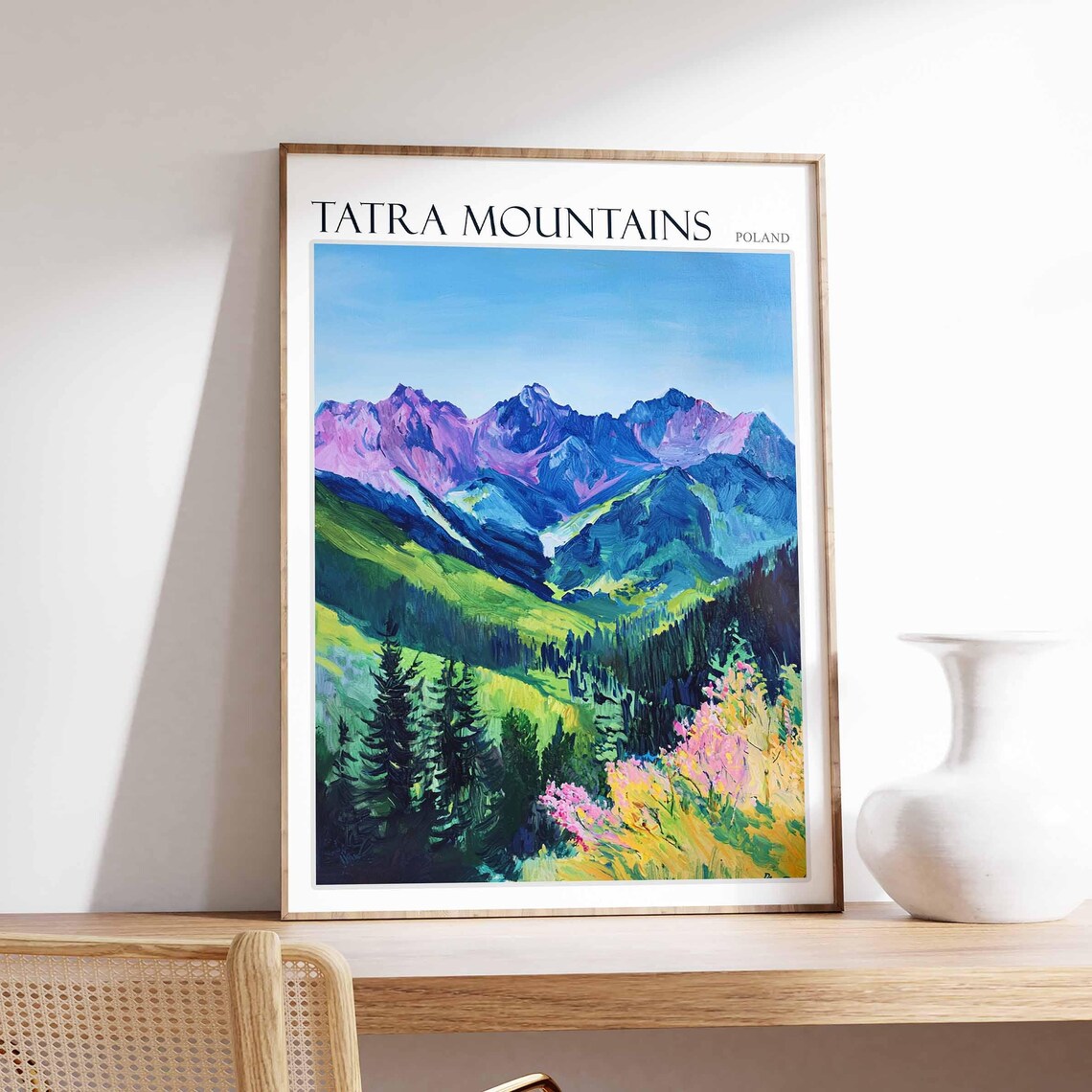 Tatra Mountains Poland Purple Peaks Pines Floral Meadow Poster
