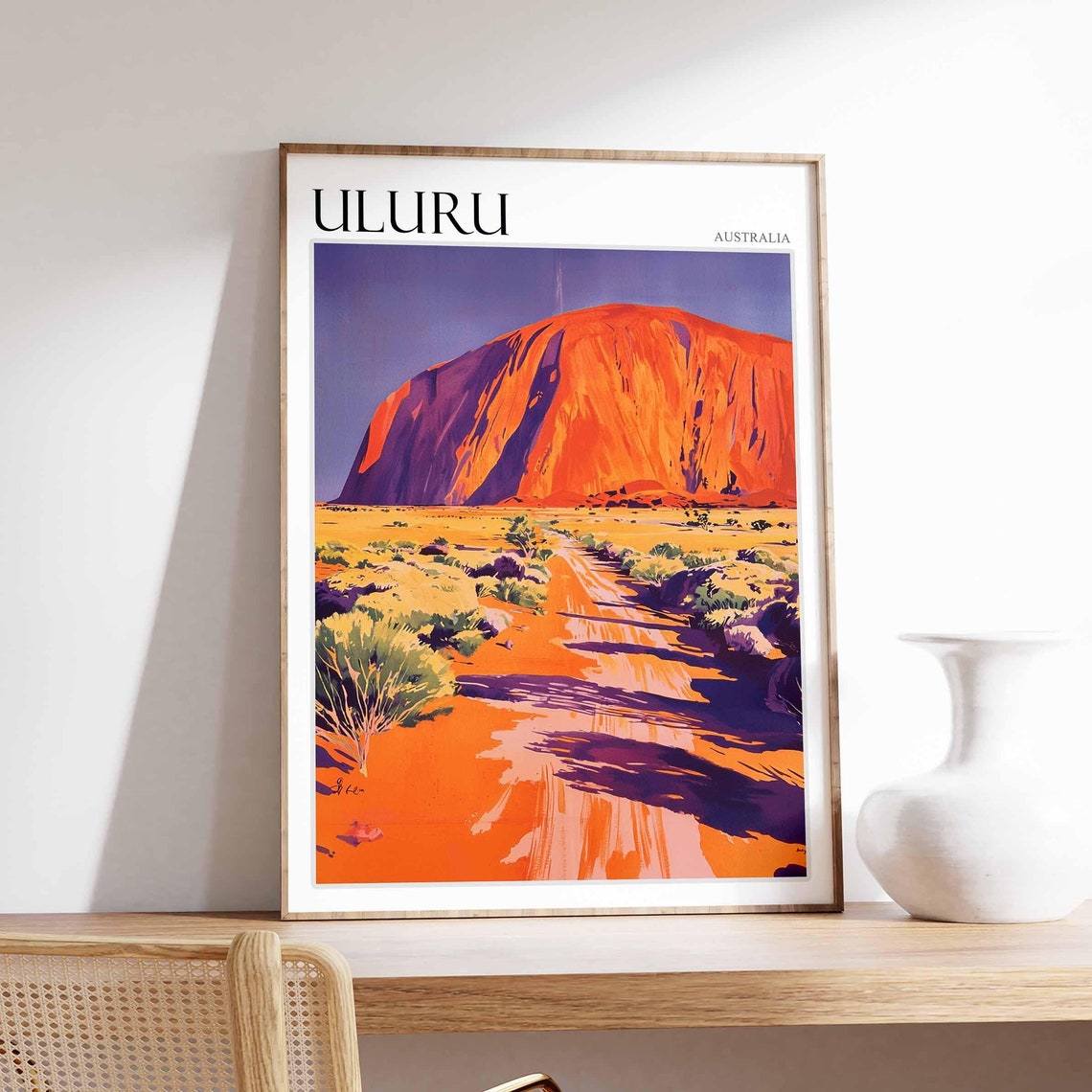 Uluru Australia Sunset Desert Road Warm Outback Landscape Art Poster