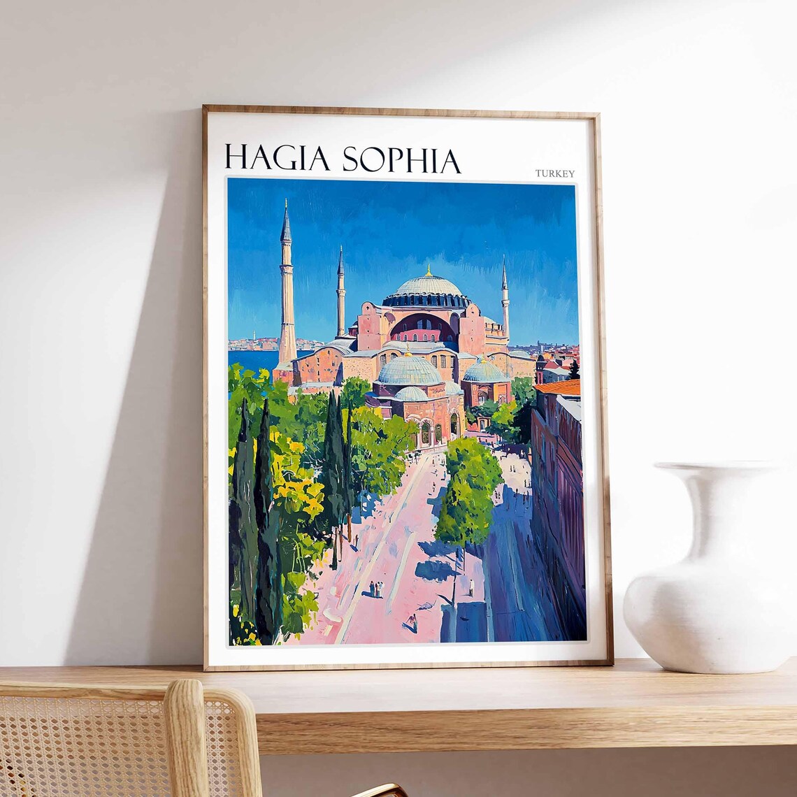 Hagia Sophia Pink Plaza Cypress Walk Historic Turkey Travel Poster