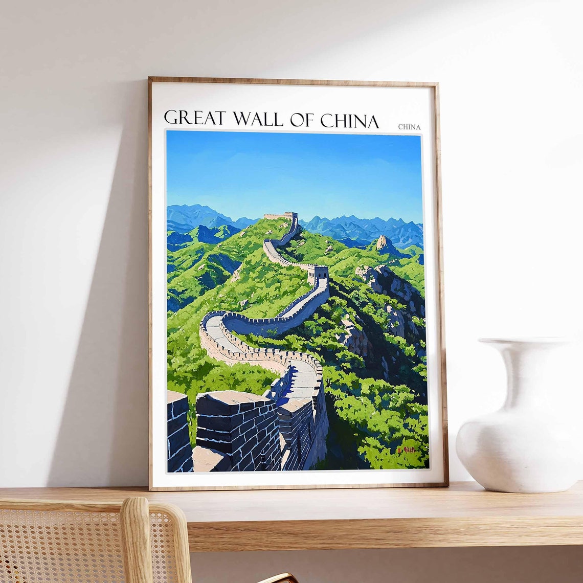 Great Wall Of China Poster Great Wall Of China Travel Print Chinese Decor Asia Travel Poster Asian Wall Art Botanical Decor China Gift