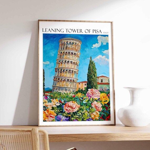 Leaning Tower Of Pisa Poster Leaning Tower Of Pisa Travel Print Italian Travel Poster Tropical Decor Travel Gift Coastal Decor