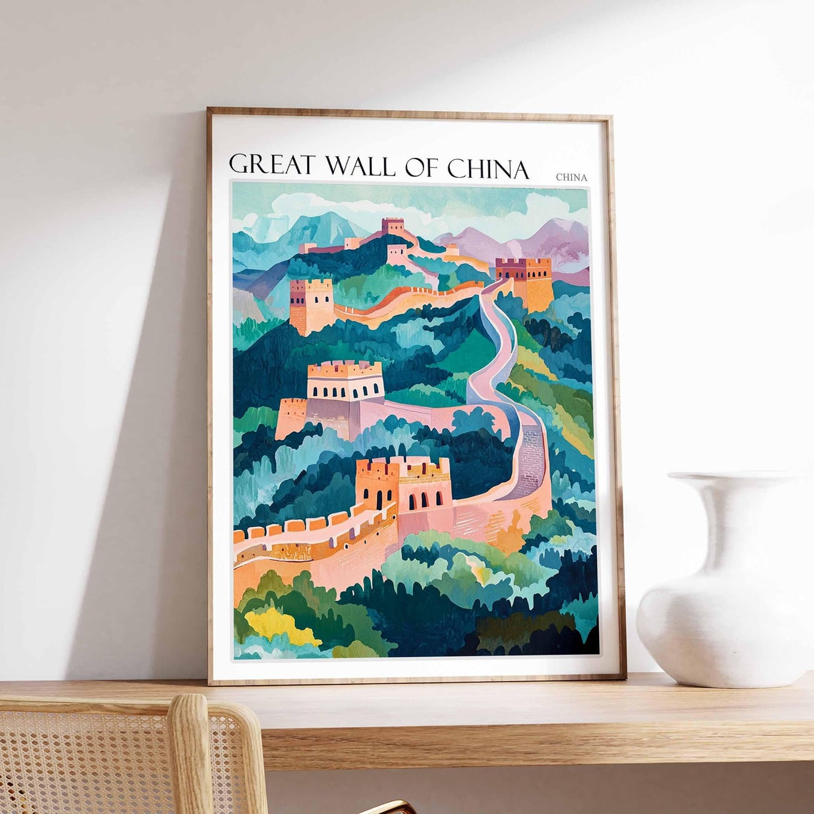 Great Wall Of China Poster Great Wall Of China Travel Print Chinese Decor Asia Travel Poster Asian Wall Art Botanical Decor China Gift