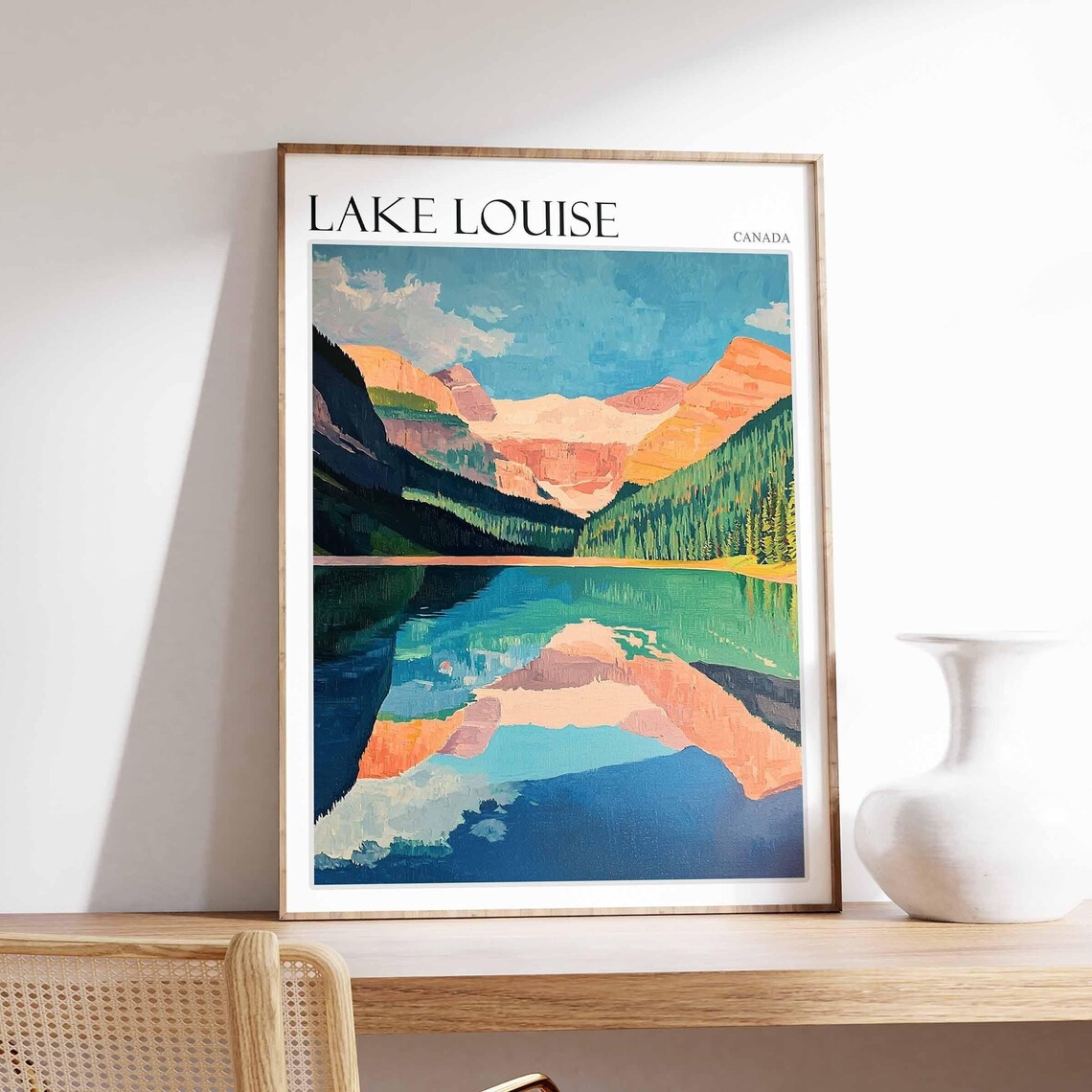 Lake Louise Canada Coral Peaks Perfect Mirror Lake Travel Poster