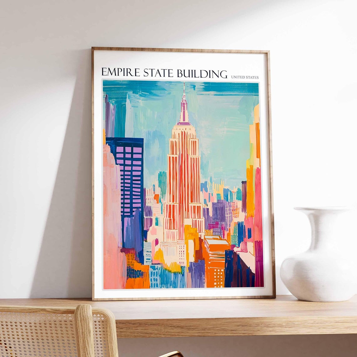 Empire State Building New York Colorful Graphic Skyline Travel Poster