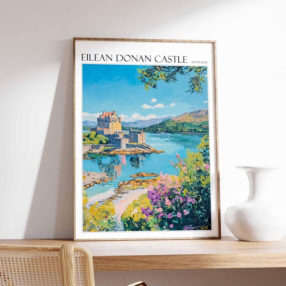 Eilean Donan Castle Poster Eilean Donan Castle Travel Print Scotland Travel Poster Tropical Decor United Kingdom Travel Print