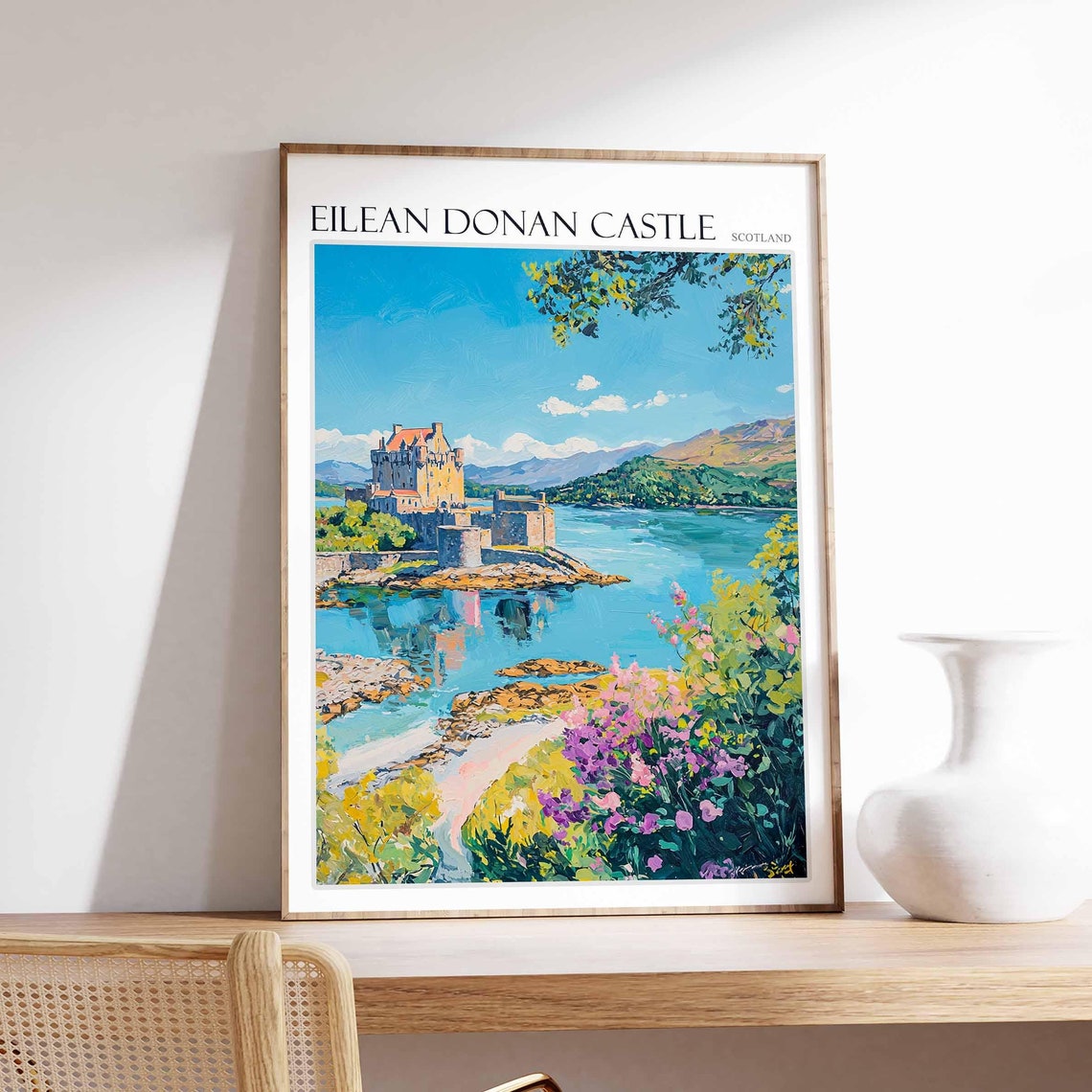 Eilean Donan Castle Scotland Flowering Frame Turquoise Loch Art Poster