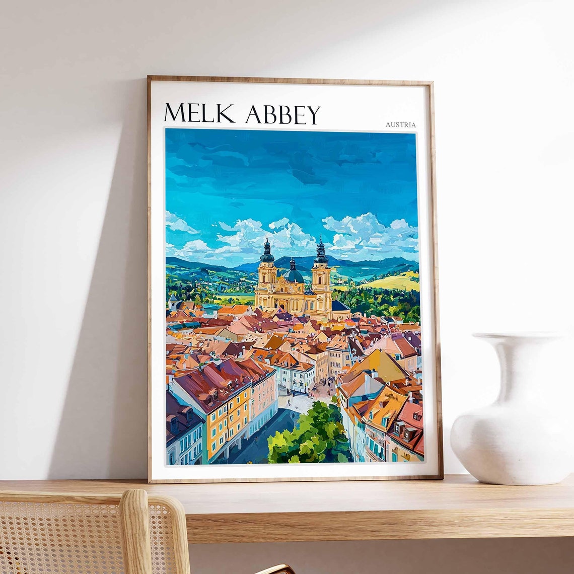 Melk Abbey Austria Aerial Panorama Under Dramatic Sky Travel Poster