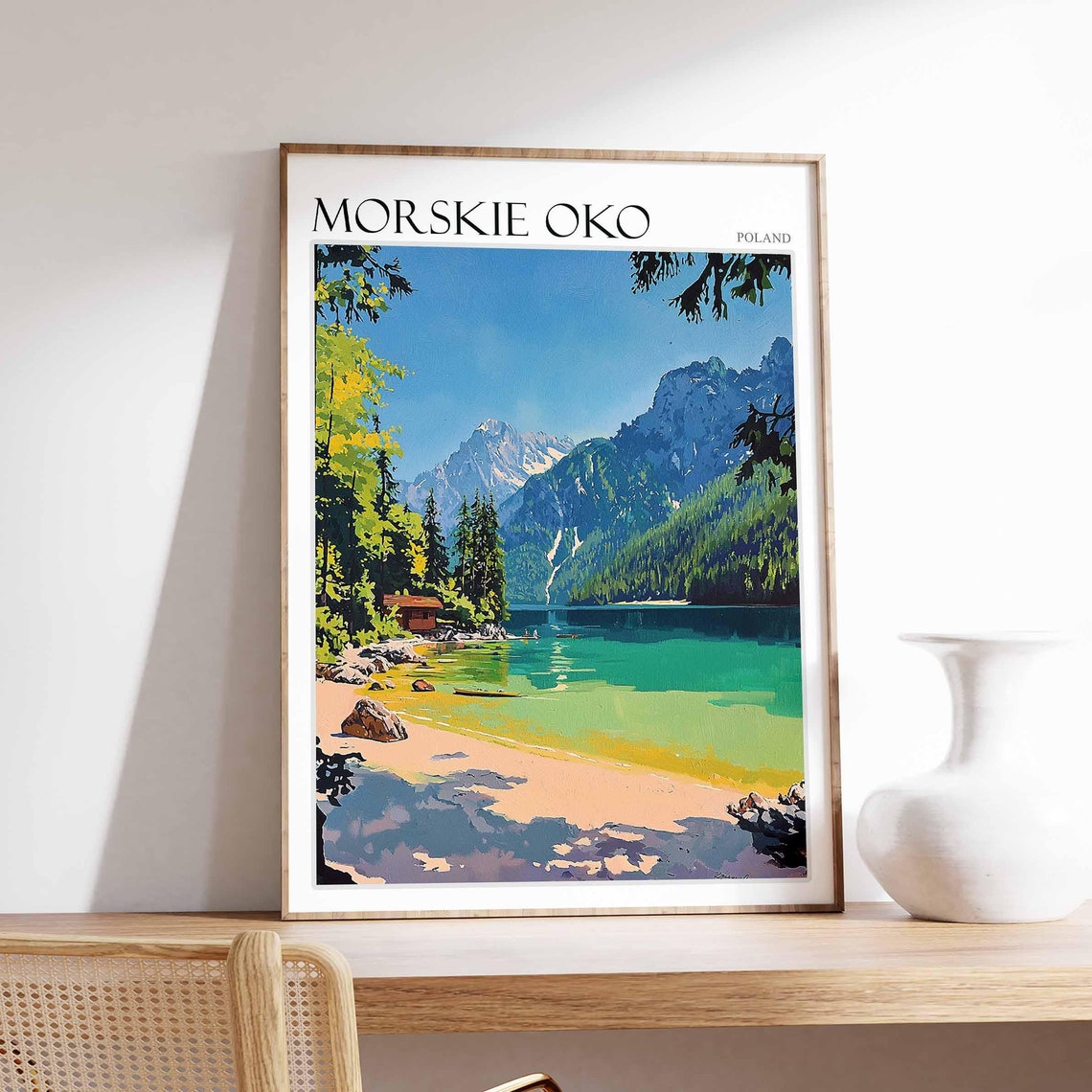 Morskie Oko Poland Emerald Lake Beach Vintage Style Travel Poster