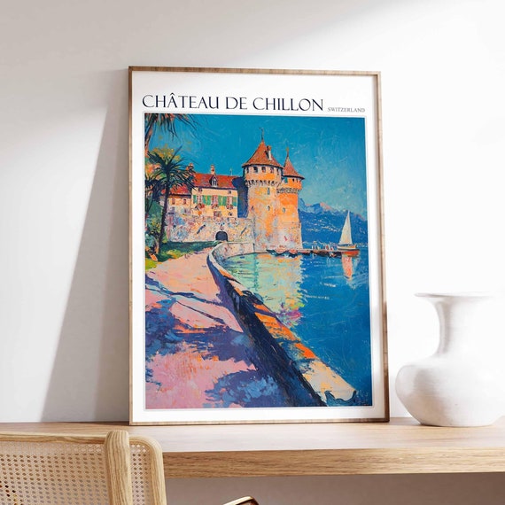 Chteau De Chillon Poster Chteau De Chillon Travel Print Skiing Wall Art Alpine Travel Poster Switzerland Wall Art Swiss Travel Print