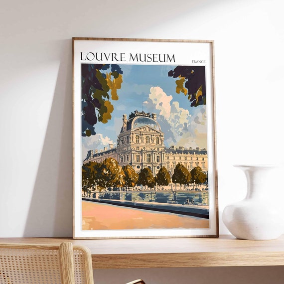 Louvre Museum Poster Louvre Museum Travel Print France Travel Poster Tropical Decor Travel Gift Floral Print Coastal Decor