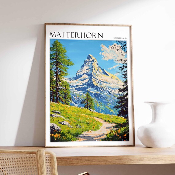 Matterhorn Poster Matterhorn Travel Print Swiss Decor Europe Travel Poster European Wall Art Switzerland Wall Art Mountain Poster