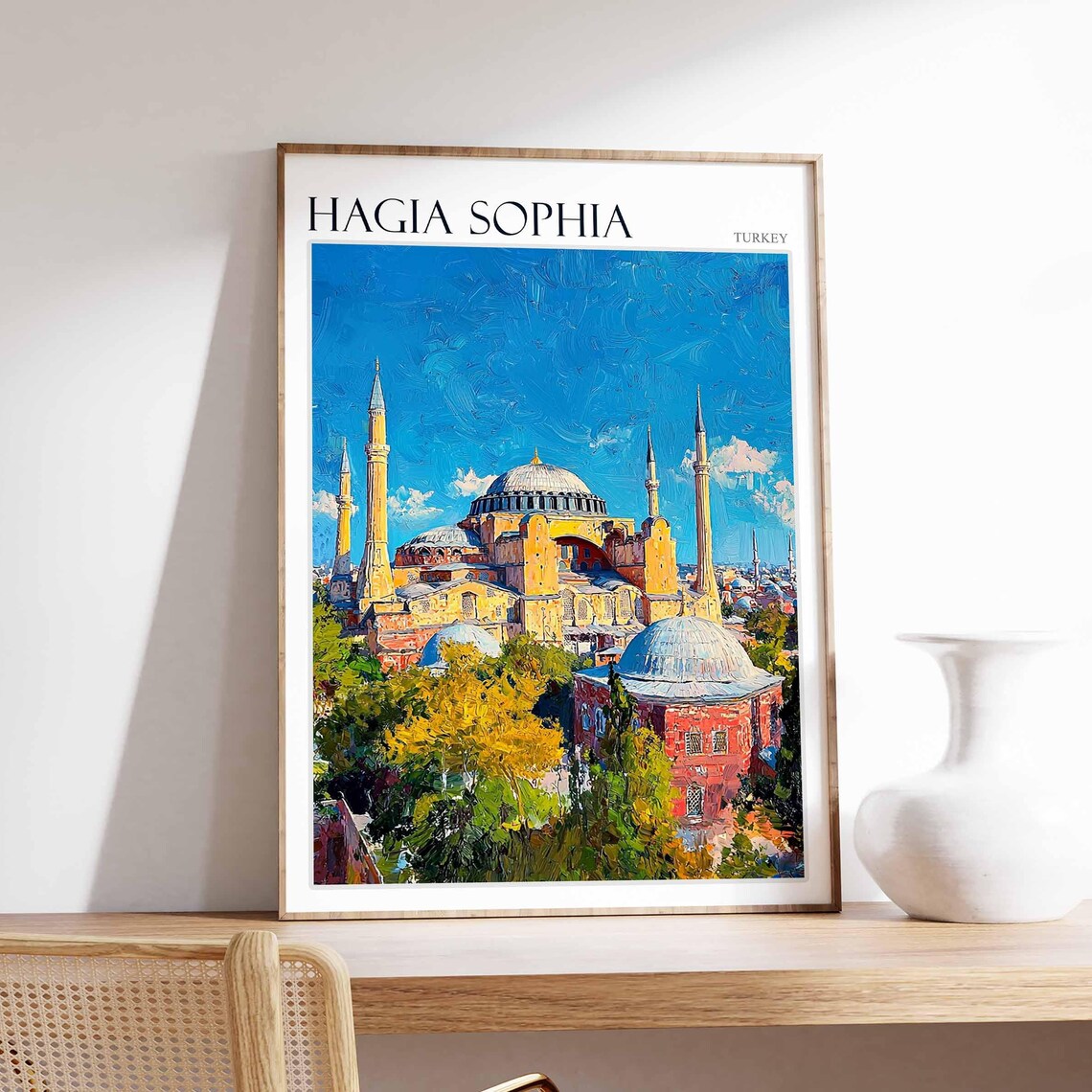 Hagia Sophia Warm Yellow Walls Blue Sky Turkey Travel Poster