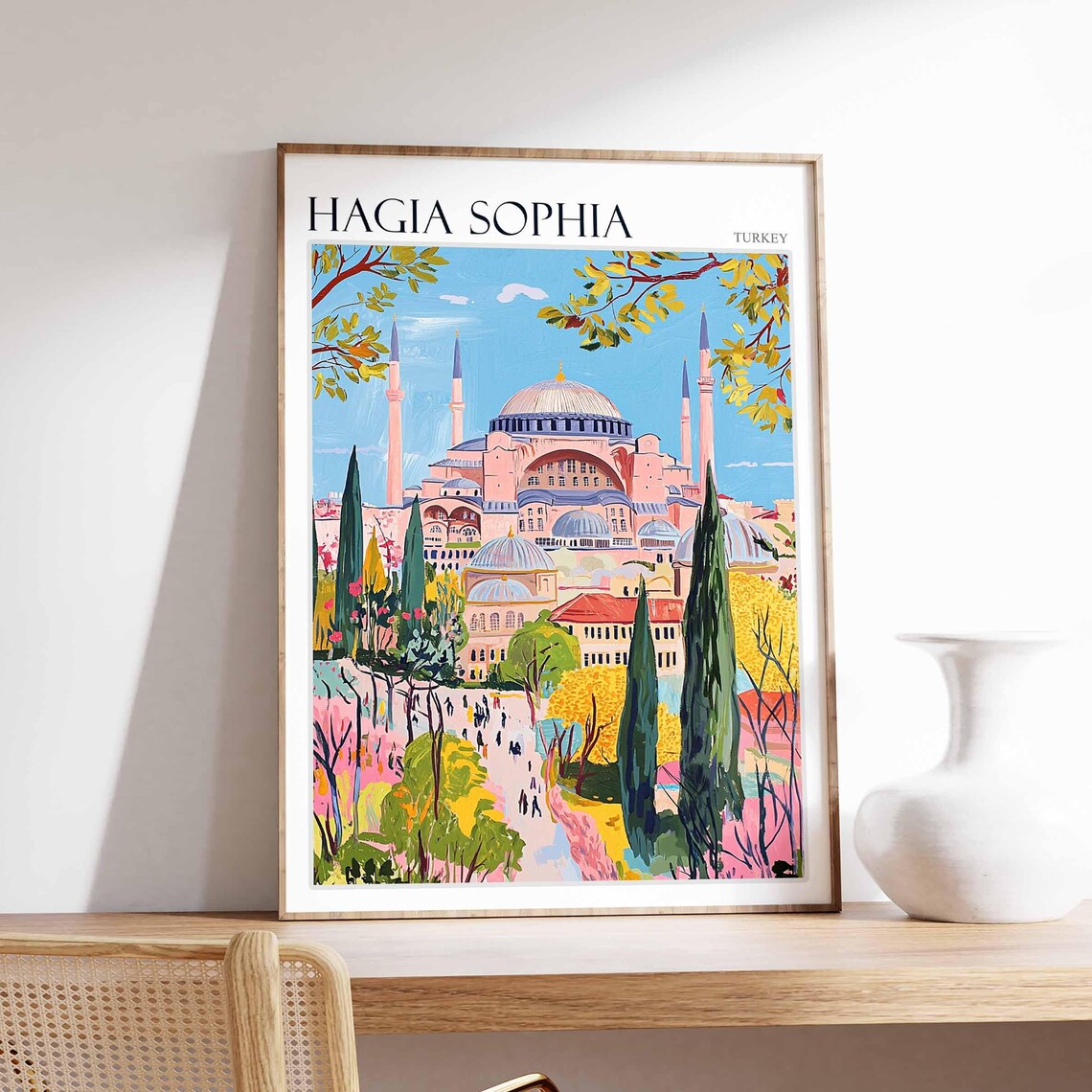 Hagia Sophia Garden View Blossom Trees Istanbul Turkey Travel Poster