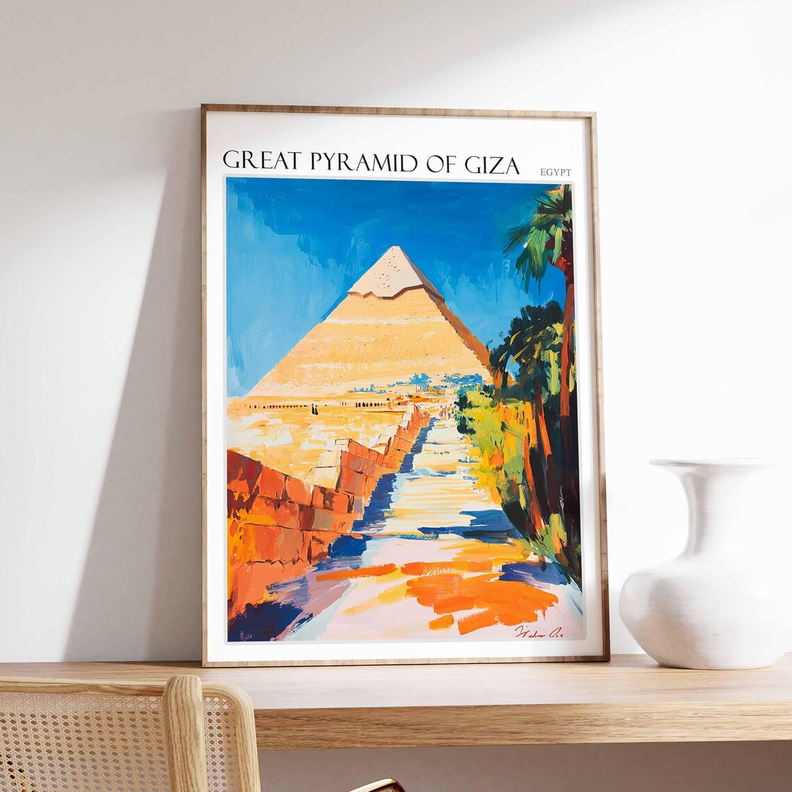 Great Pyramid Of Giza Colorful Oasis Path Egypt Travel Poster