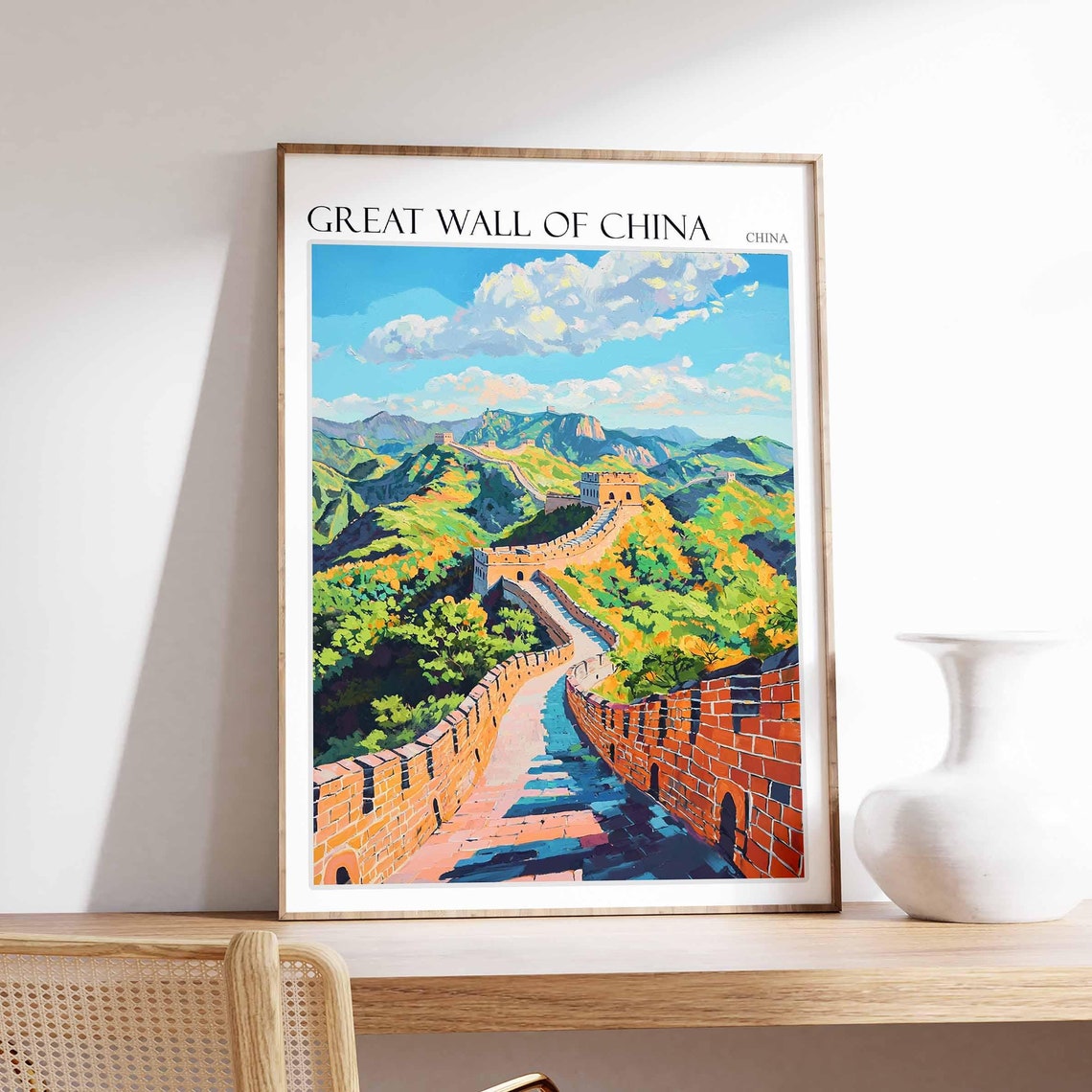 Great Wall Of China Poster Great Wall Of China Travel Print Chinese Decor Asia Travel Poster Asian Wall Art Botanical Decor China Gift
