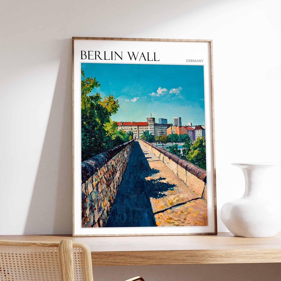 Berlin Wall Germany Historic Walkway Skyline Blue Sky Art Poster