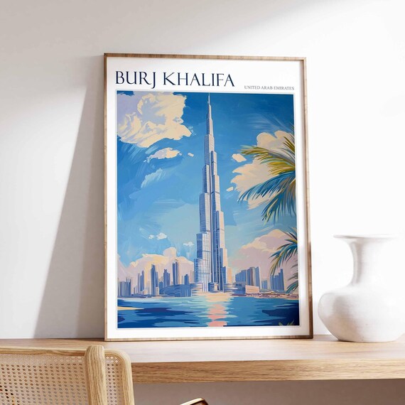 Burj Khalifa Poster United Arab Emirates Wall Art Arabian Travel Print Tropical Decor Burj Khalifa Travel Poster City Print