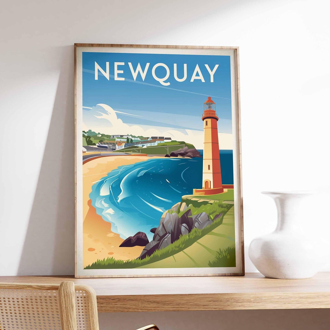Newquay Print Coastal Travel Poster Cornwall Travel Print Coastal Wall Art Seaside Art Coastal Gift Uk Coast Art Uk Travel Poster