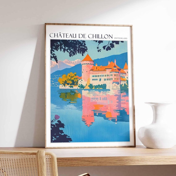 Chteau De Chillon Poster Chteau De Chillon Travel Print Skiing Wall Art Alpine Travel Poster Switzerland Wall Art Swiss Travel Print