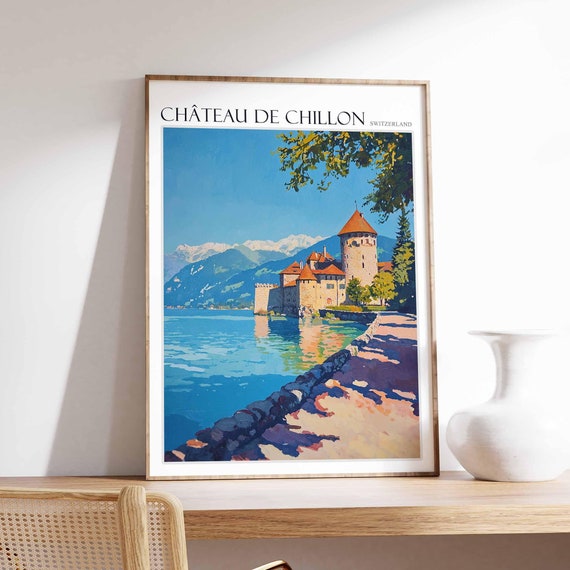 Chteau De Chillon Poster Chteau De Chillon Travel Print Skiing Wall Art Alpine Travel Poster Switzerland Wall Art Swiss Travel Print