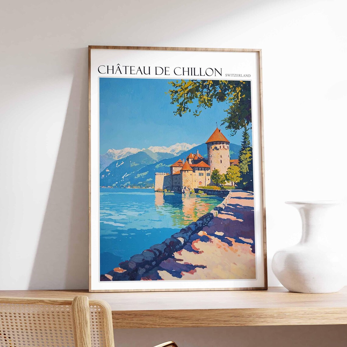 Chateau De Chillon Switzerland Golden Light Lake Geneva Castle Poster
