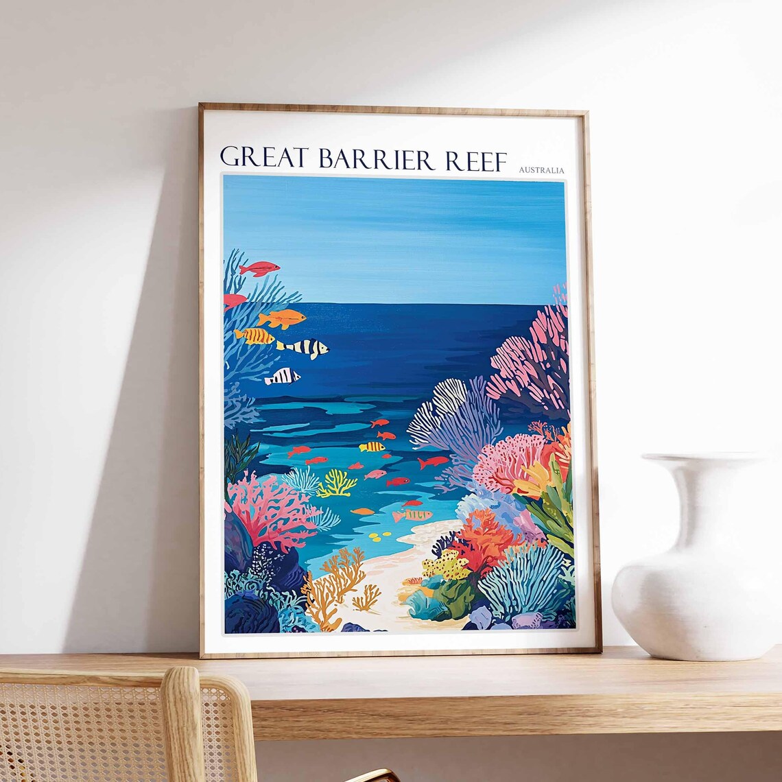 Great Barrier Reef Coral Fish Graphic Ocean Art Australia Poster