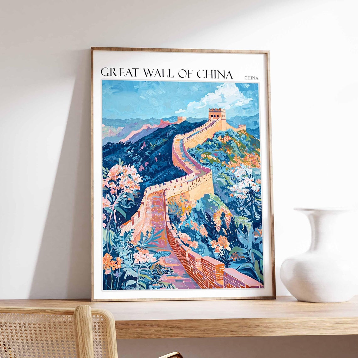 Great Wall Of China Poster Great Wall Of China Travel Print Chinese Decor Asia Travel Poster Asian Wall Art Botanical Decor China Gift