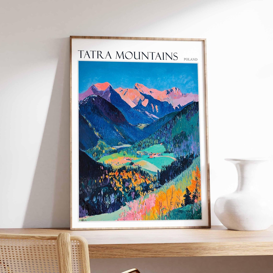 Tatra Mountains Poland Autumn Valley Pink Peaks Colorful Poster