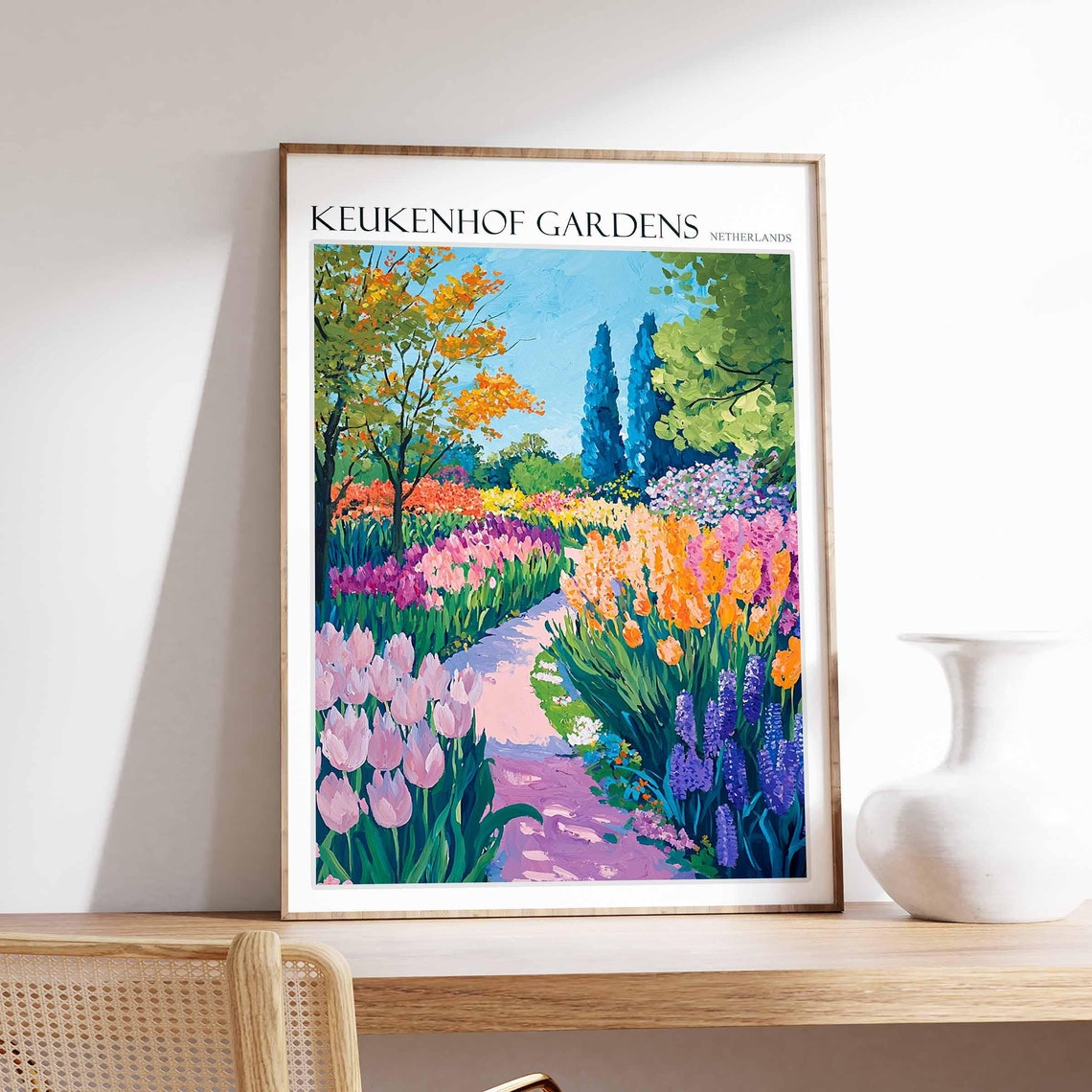 Keukenhof Gardens Poster Keukenhof Gardens Travel Print Netherlands Travel Poster Botanical Decor European Travel Print