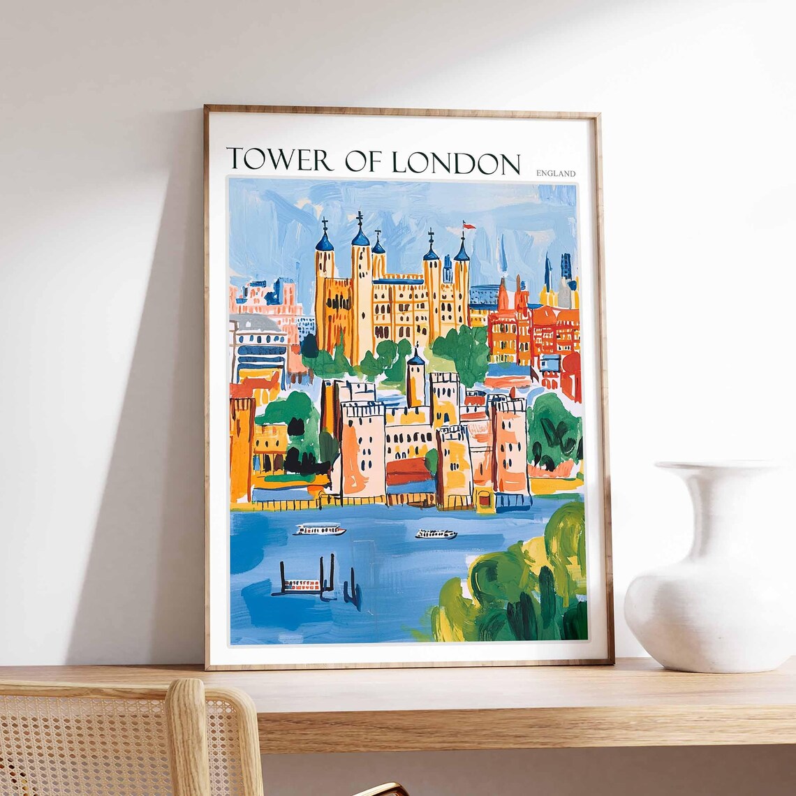 Tower Of London England Thames Riverside Bold Colors Art Poster