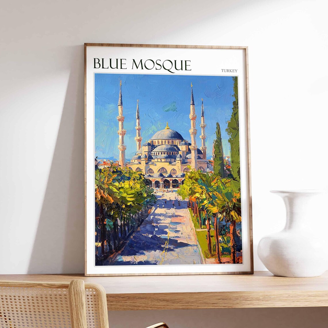 Blue Mosque Istanbul Palm Avenue Approach Bright Blue Sky Poster