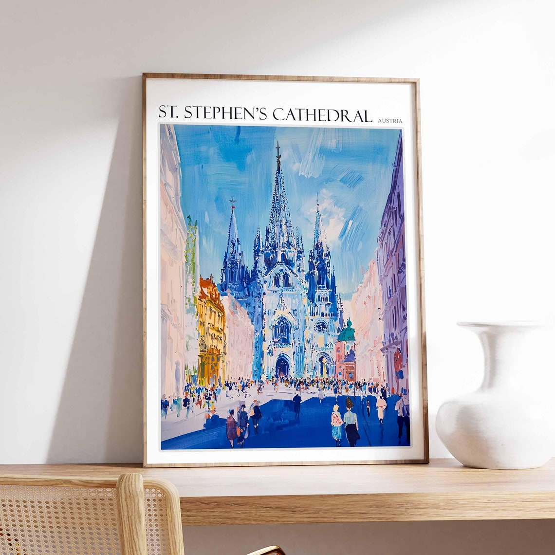 St. Stephen's Cathedral Gothic Facade Crowded Street Travel Poster
