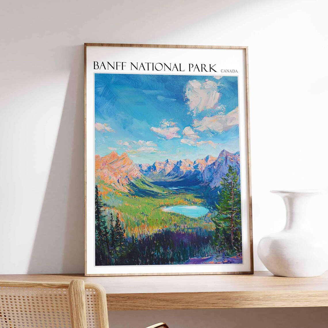 Banff National Park Canada Mountain Valley and Lake Painting Poster