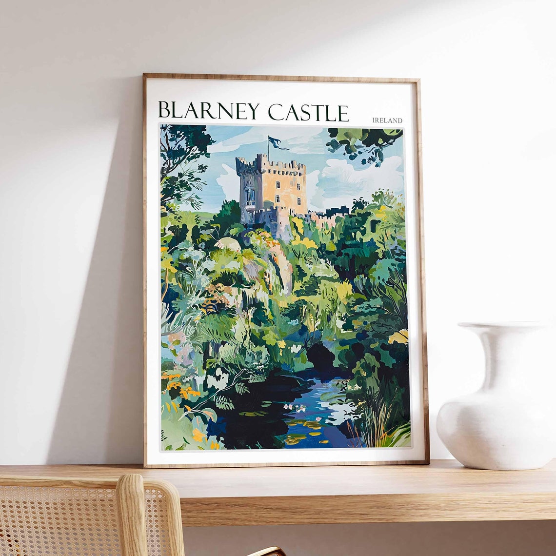Blarney Castle Ireland Stone Keep by a Quiet Stream Scene Poster