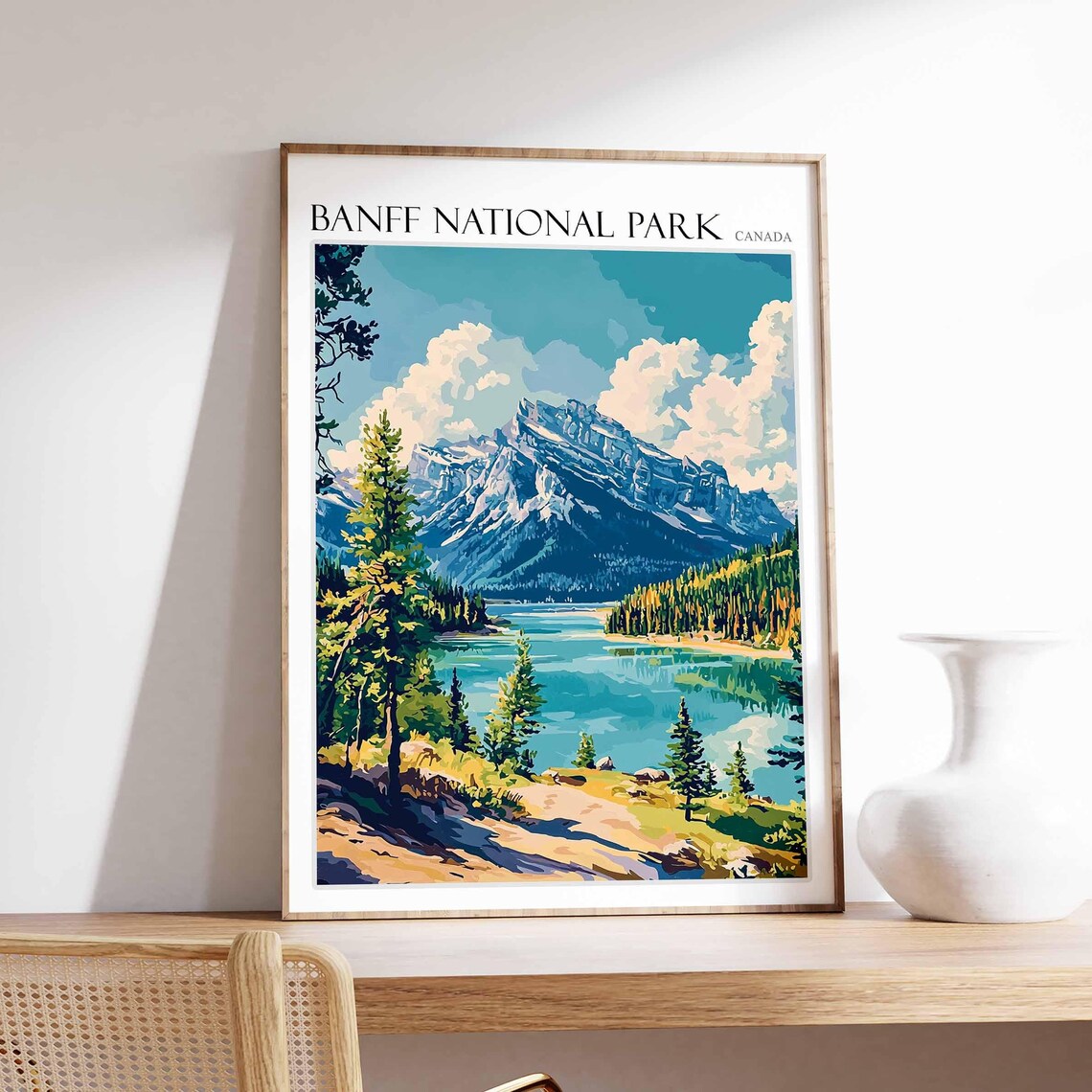 Banff National Park Canada Turquoise Lake and Rocky Peak Travel Poster