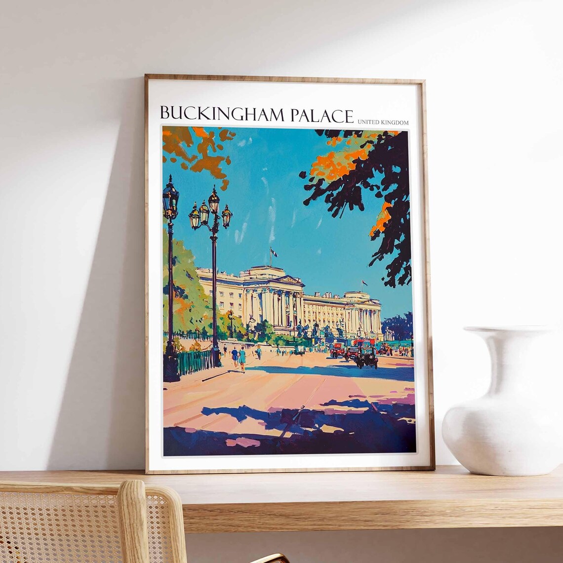 Buckingham Palace Autumn Lamppost Impressionist Painting Poster