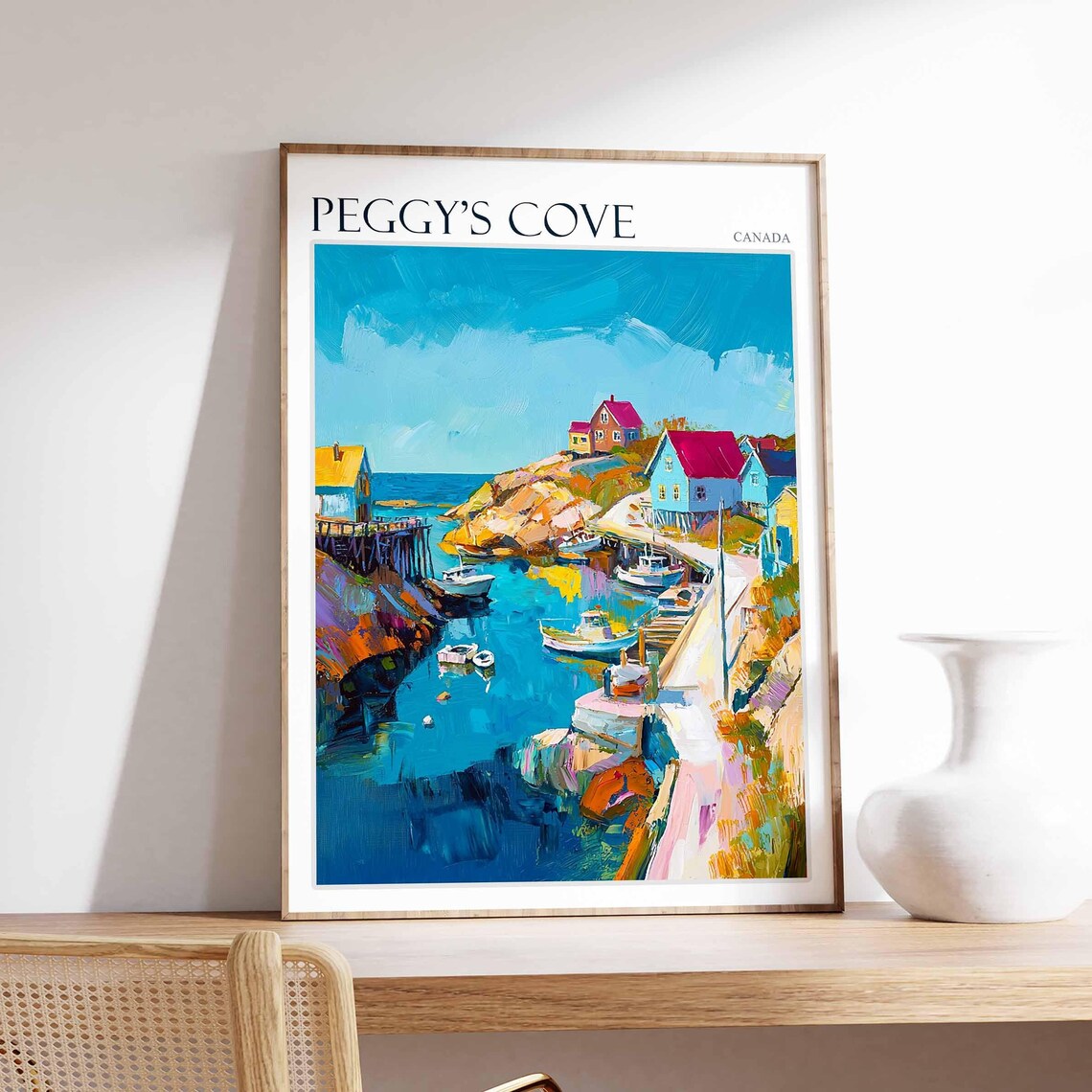 Peggy's Cove Canada Colourful Harbour Boats and Cliff Houses Poster