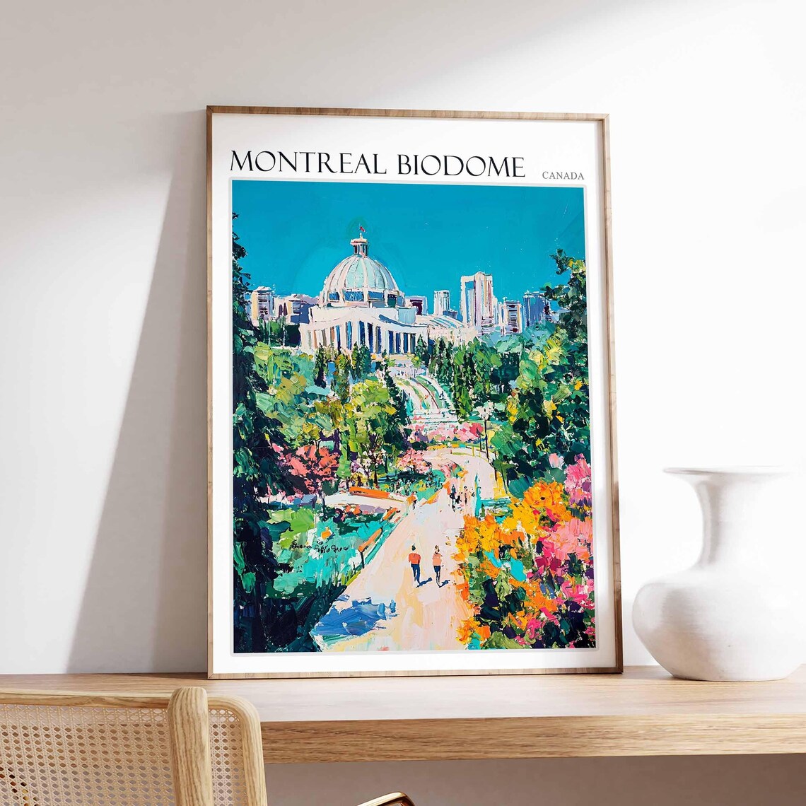 Montreal Biodome Canada Garden Path with City Skyline Travel Poster