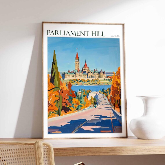 Parliament Hill Poster Parliament Hill Travel Print Tropical Decor City Wall Art Canadian Decor Canada Travel Print Canada Gift
