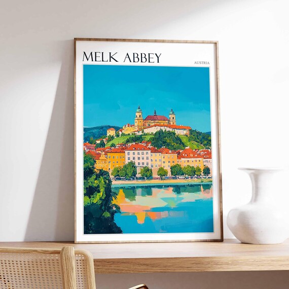 Melk Abbey Poster Melk Abbey Travel Print Tropical Decor City Wall Art Austrian Decor Austria Travel Print Melk Abbey Wall Art