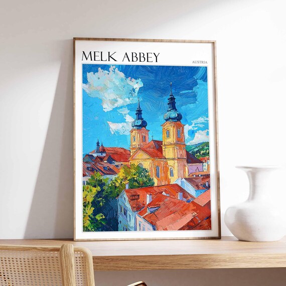 Melk Abbey Poster Melk Abbey Travel Print Tropical Decor City Wall Art Austrian Decor Austria Travel Print Melk Abbey Wall Art