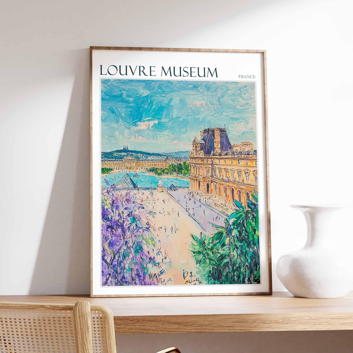 Louvre Museum Poster Louvre Museum Travel Print France Travel Poster Tropical Decor Travel Gift Floral Print Coastal Decor
