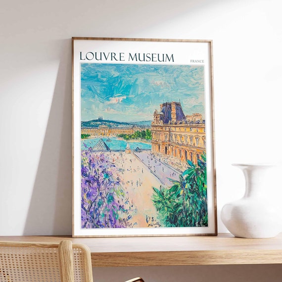 Louvre Museum Poster Louvre Museum Travel Print France Travel Poster Tropical Decor Travel Gift Floral Print Coastal Decor