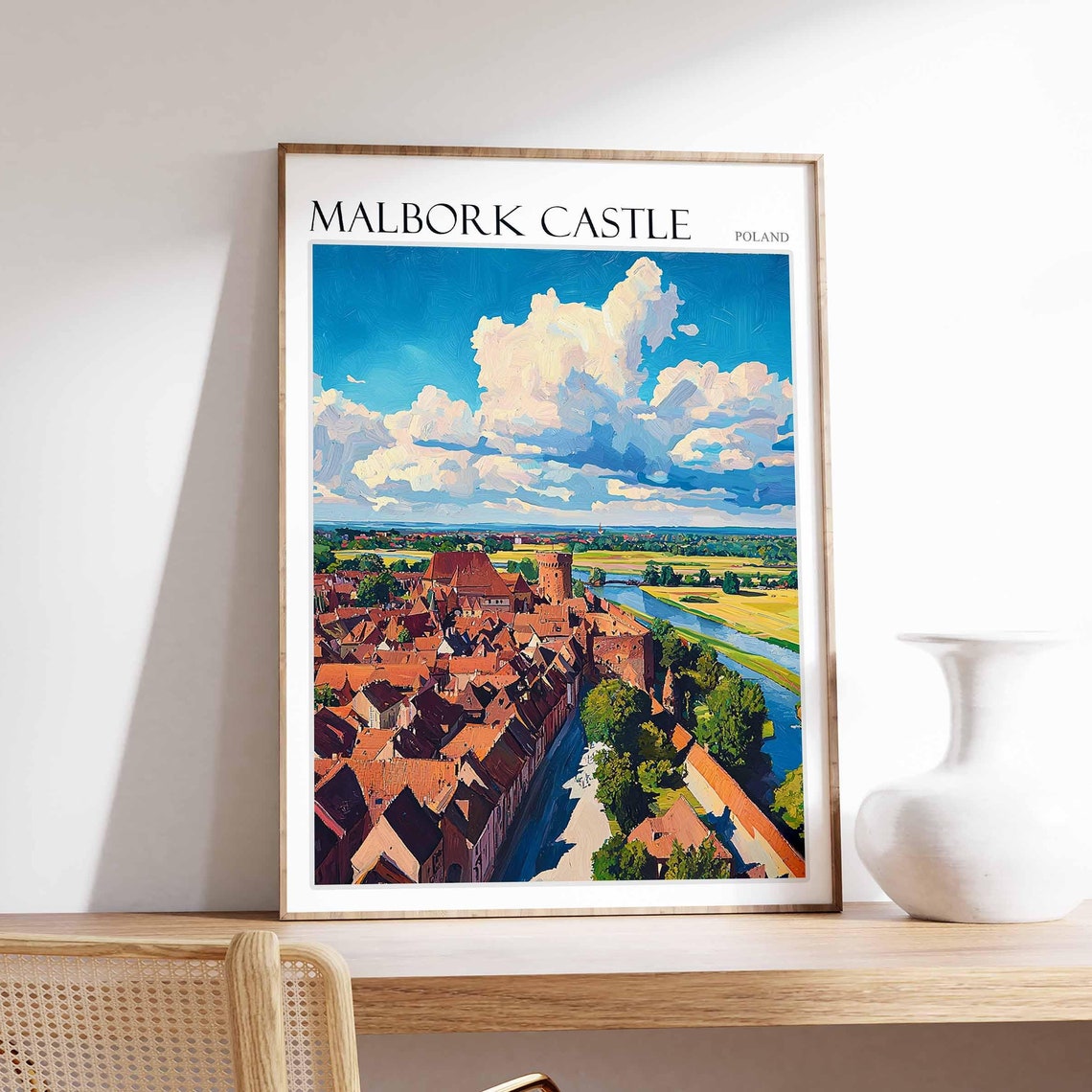 Malbork Castle Poland Old Town River Aerial View Brick Art Poster