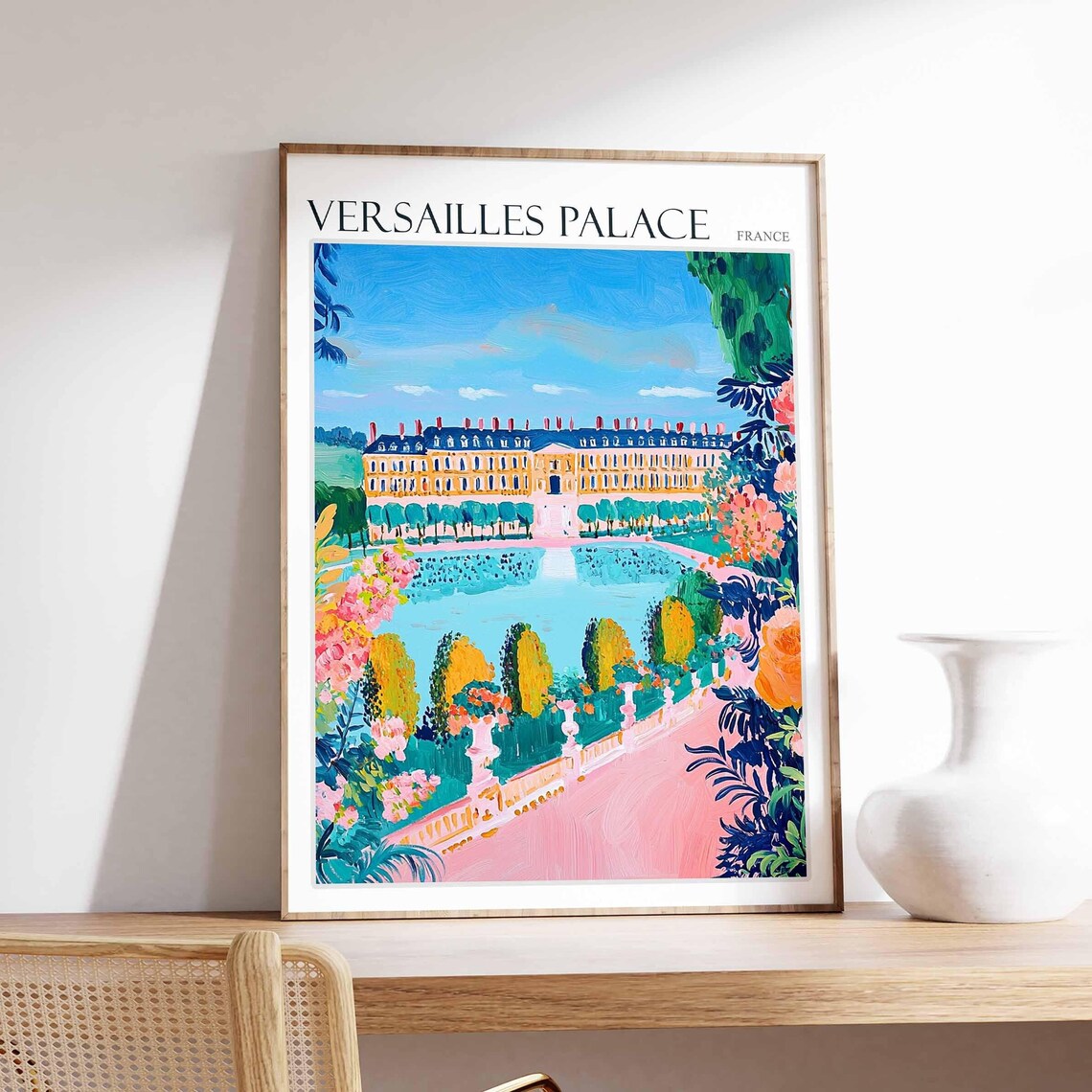 Versailles Palace France Poster Flower Gardens Lake View Colorful Art