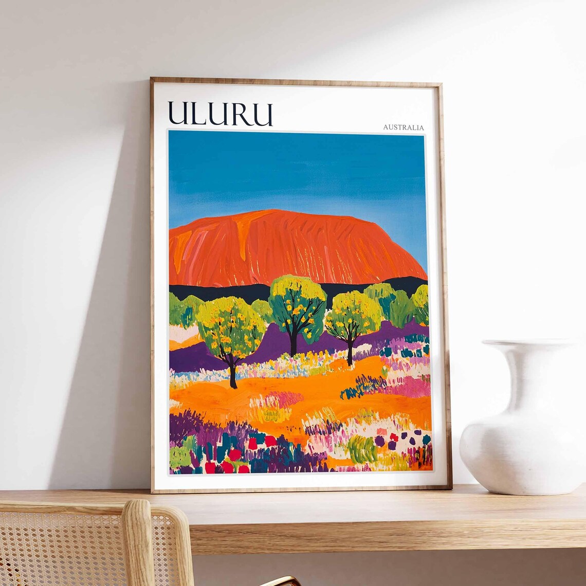 Uluru Australia Red Rock Wildflower Meadow Fauvist Color Art Poster