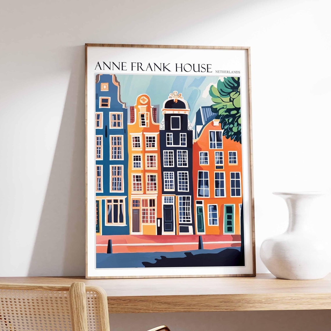 Anne Frank House Poster Anne Frank House Travel Print Netherlands Travel Poster Botanical Decor European Travel Print Netherlands Gift