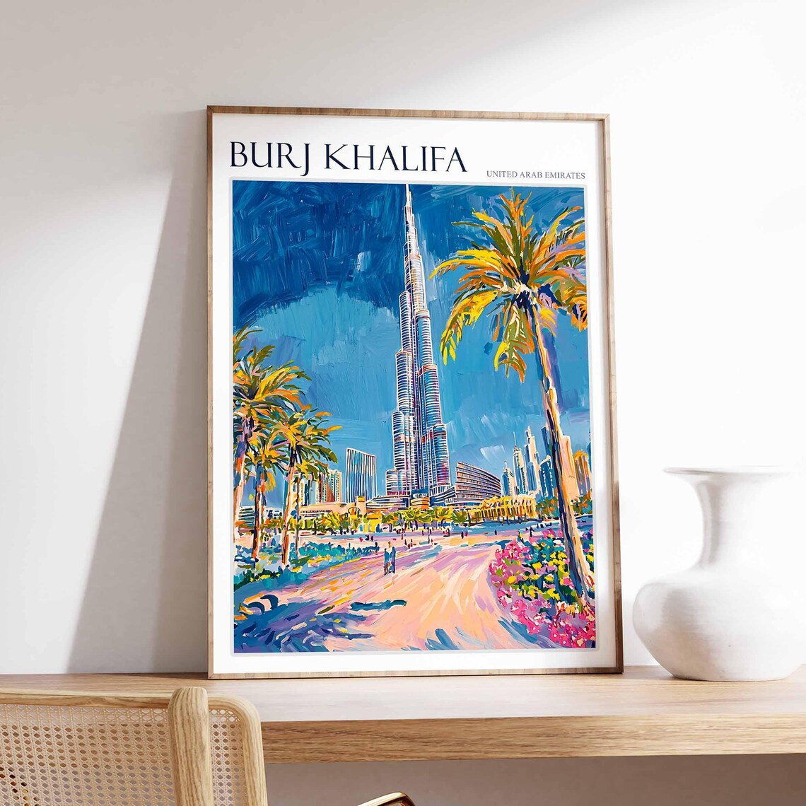 Burj Khalifa Dubai Palm Promenade Flower Gardens Painting Poster