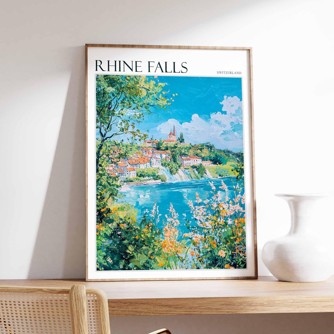 Rhine Falls Poster Rhine Falls Travel Print Swiss Decor Europe Travel Poster European Wall Art Switzerland Wall Art Botanical Decor